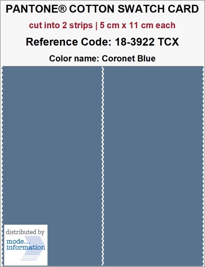 PANTONE COTTON SWATCH CARD 18-3922 TCX Coronet Blue (cut into 2 stri…