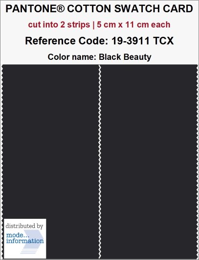 PANTONE COTTON SWATCH CARD 19-3911 TCX Black Beauty (cut into 2 stri…