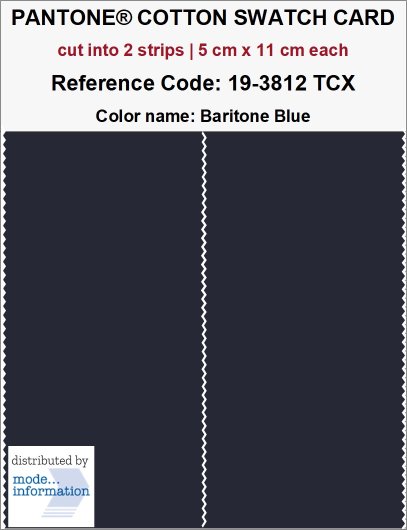 PANTONE COTTON SWATCH CARD 19-3812 TCX Baritone Blue (cut into 2 str…