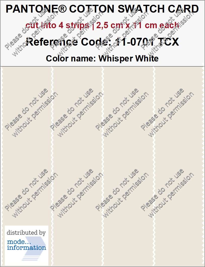 PANTONE COTTON SWATCH CARD 11-0701 TCX Whisper White (cut into 4 strips | 2,5 cm x 11 cm)