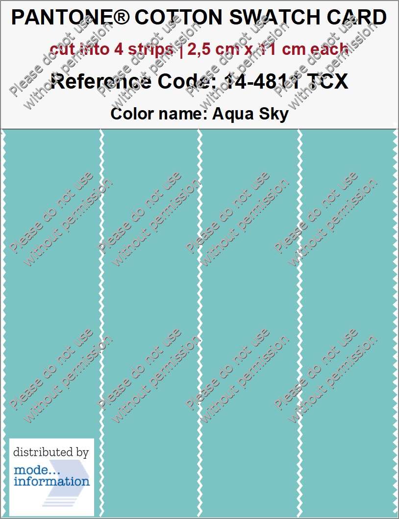 PANTONE COTTON SWATCH CARD 14-4811 TCX Aqua Sky (cut into 4 strips | 2,5 cm x 11 cm)
