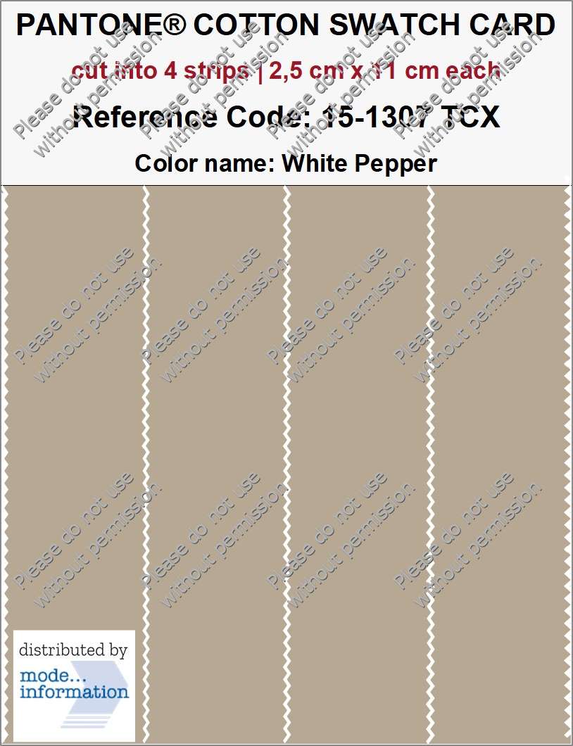 PANTONE COTTON SWATCH CARD 15-1307 TCX White Pepper (cut into 4 strips | 2,5 cm x 11 cm)