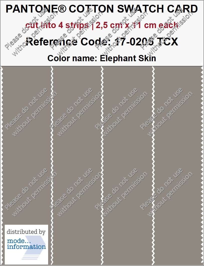 PANTONE COTTON SWATCH CARD 17-0205 TCX Elephant Skin (cut into 4 strips | 2,5 cm x 11 cm)