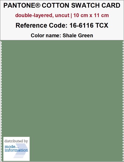 PANTONE COTTON SWATCH CARD 16-6116 TCX Shale Green (double-layered…