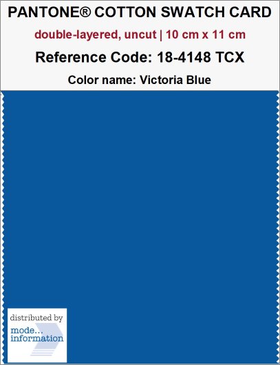 PANTONE COTTON SWATCH CARD 18-4148 TCX Victoria Blue (double-layered…