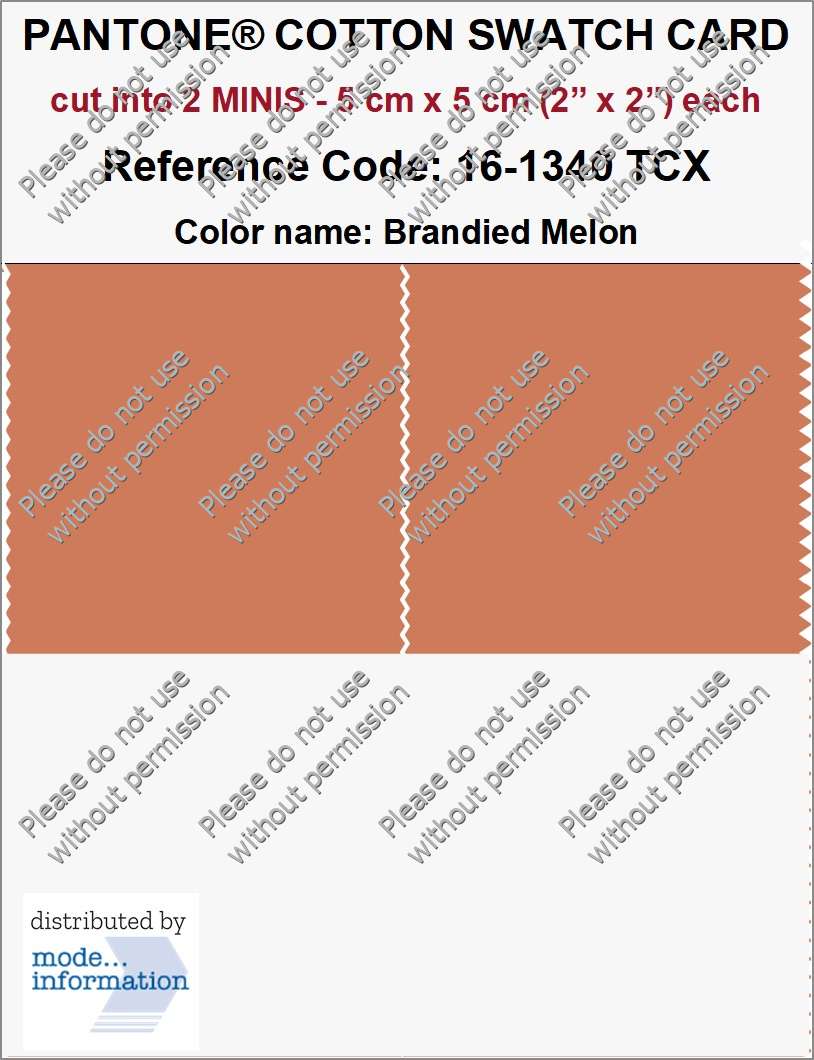 PANTONE COTTON SWATCH CARD 16-1340 TCX Brandied Melon (cut into 2 MINIS | 5 cm x 5 cm)