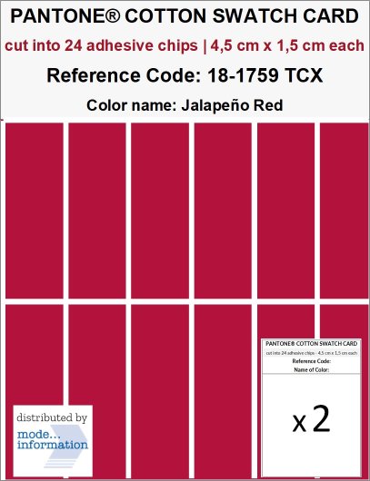 PANTONE COTTON SWATCH CARD 18-1759 TCX Jalapeño Red (cut into 24 adh…