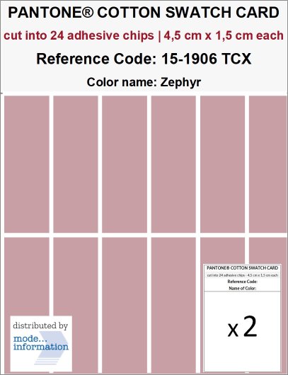 PANTONE COTTON SWATCH CARD 15-1906 TCX Zephyr (cut into 24 adhesive…