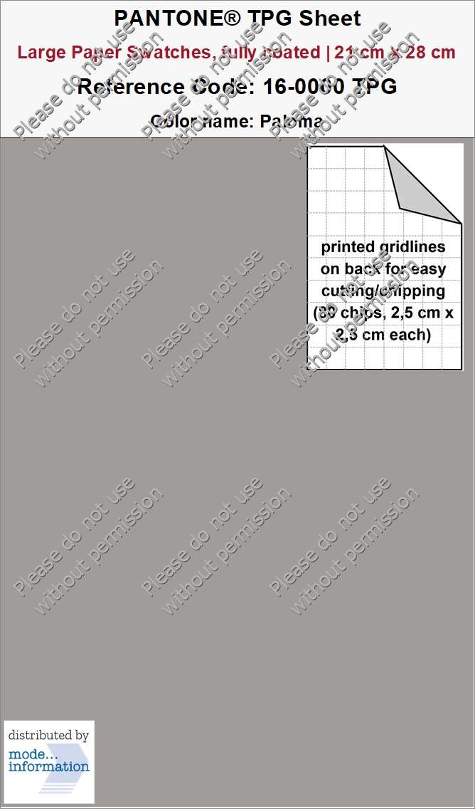 PANTONE TPG Sheet 16-0000 TPG Paloma (Large Paper Swatch Card, fully coated | 21 cm x 28 cm)